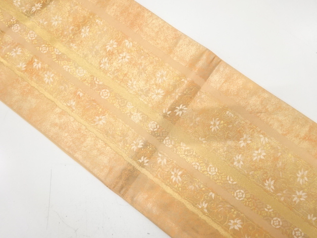 アンティーク　縞に花唐草模様織り出し袋帯（材料）